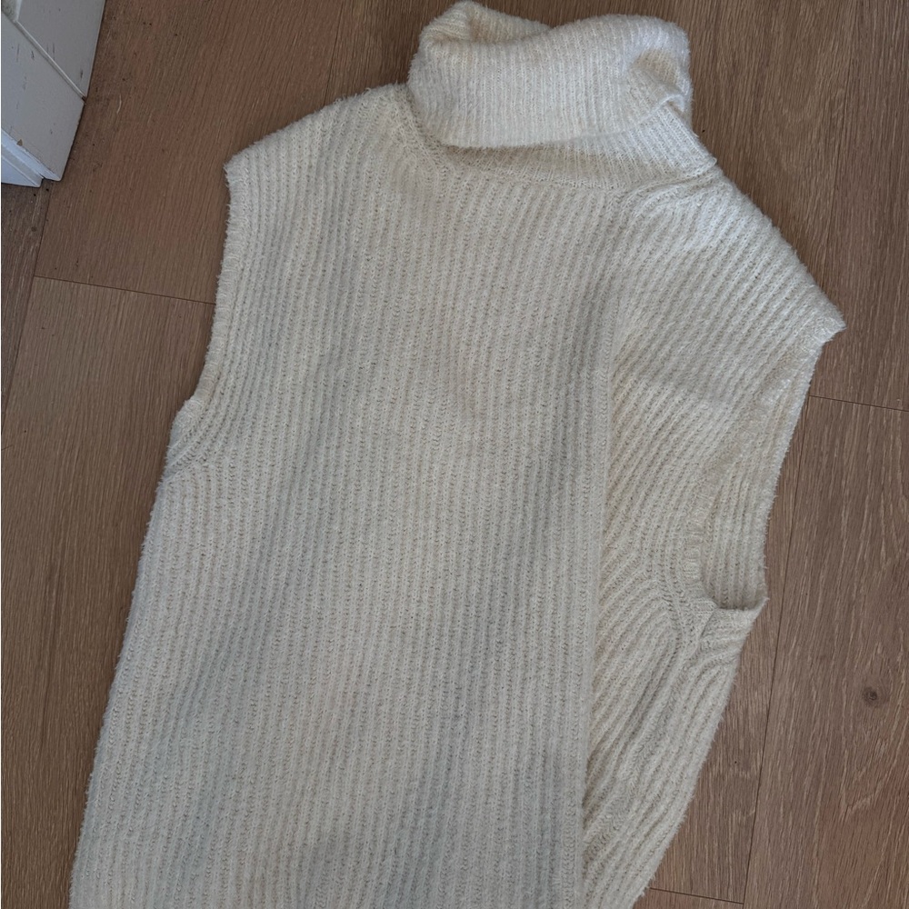 Djerf Avenue Cream Ribbed Turtleneck Sweater